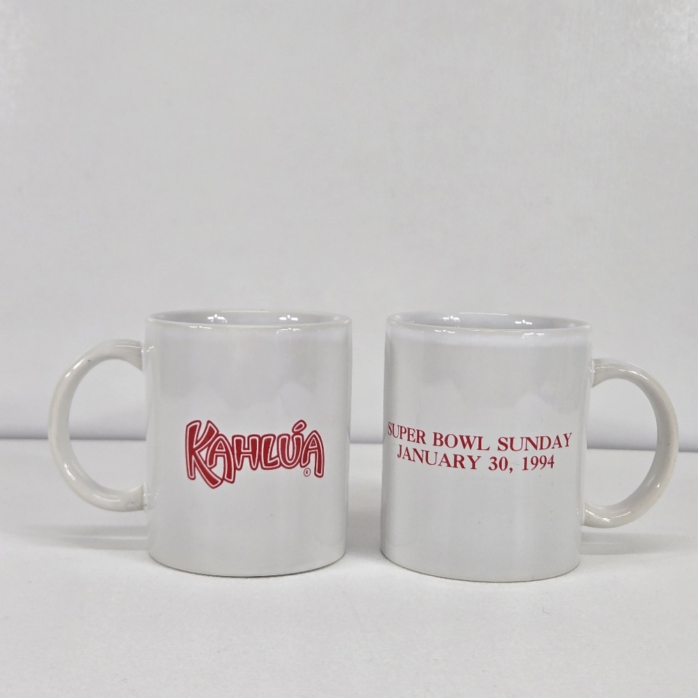 VTG Kahlúa Advertising Coffee Mug SUPER BOWL SUNDAY JANUARY 30, 1994 Set‎ Of 2